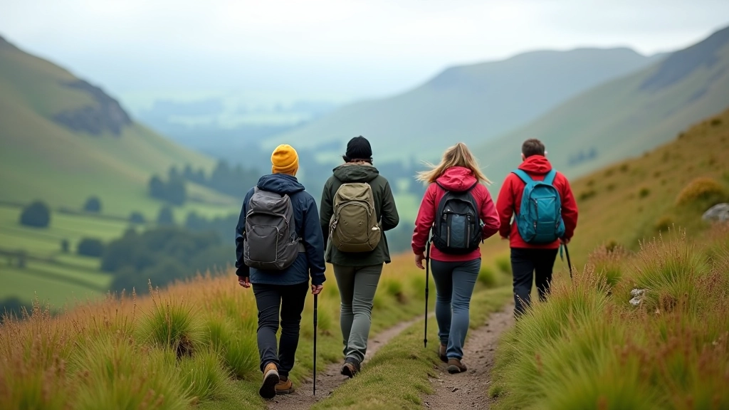 Group hiking on mountain trail