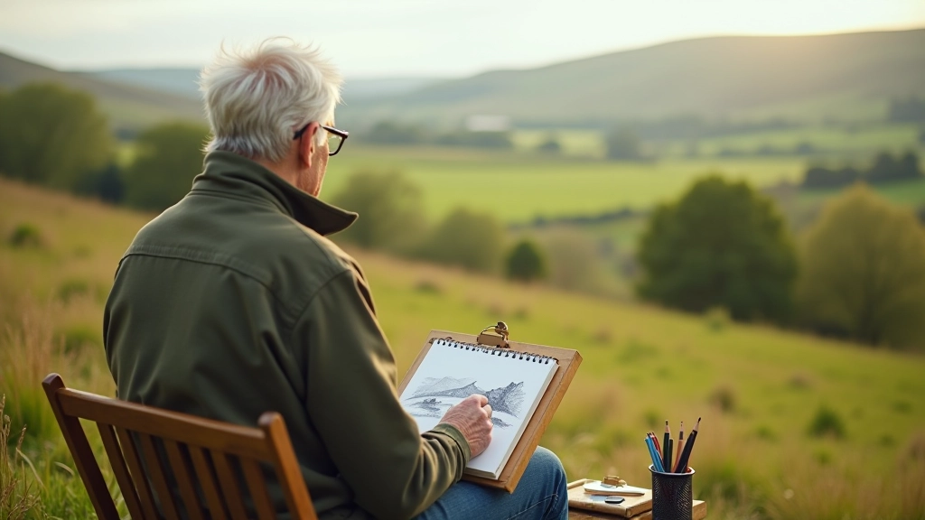 Artist sketching outdoors in nature