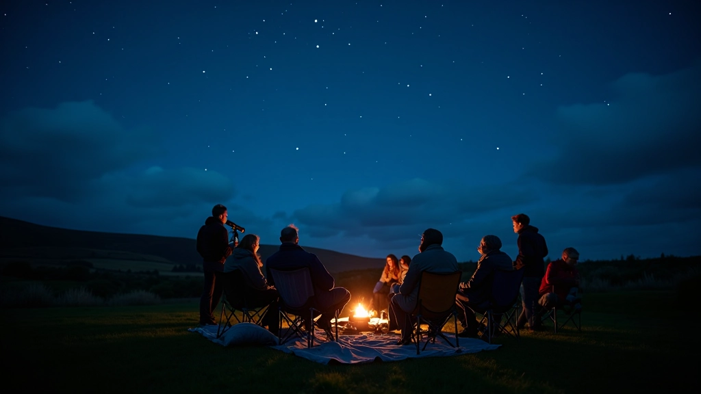 Stargazing at night with telescope