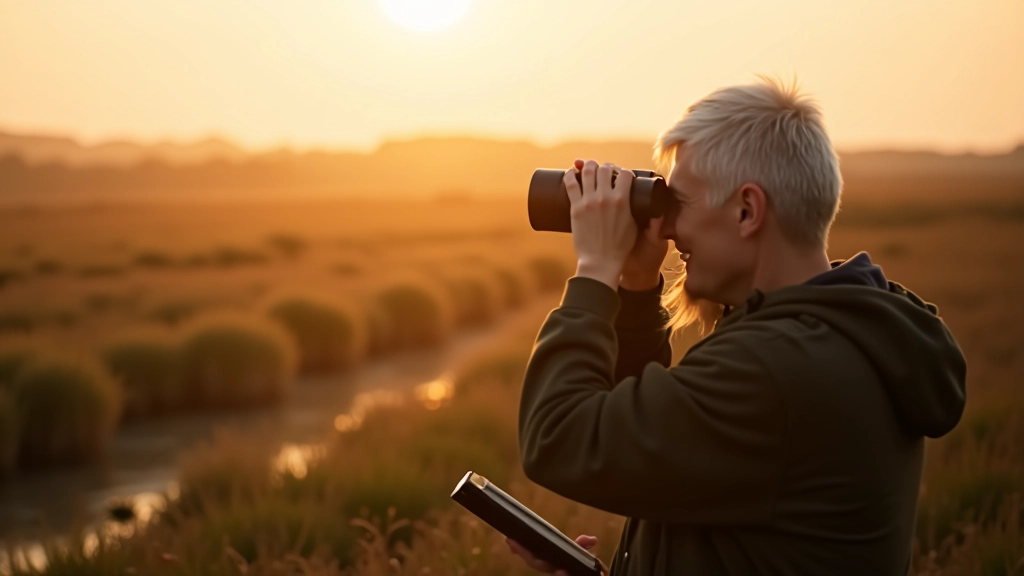 Birdwatcher with binoculars observing wildlife