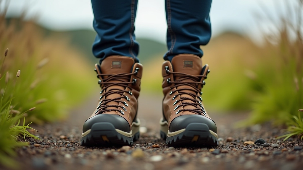 Hiking boots on an Irish countryside trail